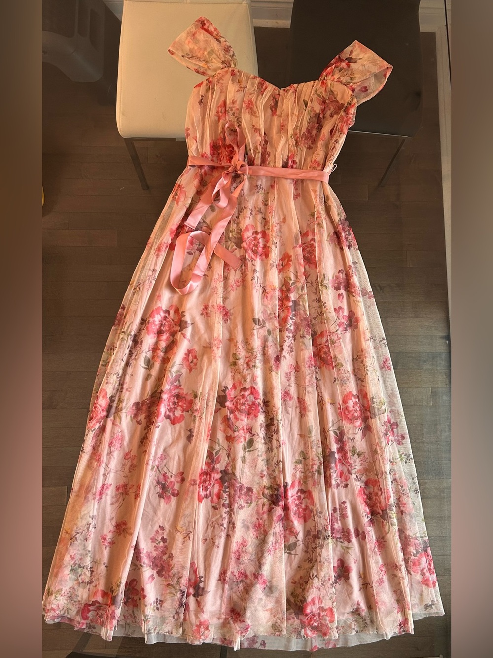 Floral Midi Tulle Dress – Pink, Red & Blush